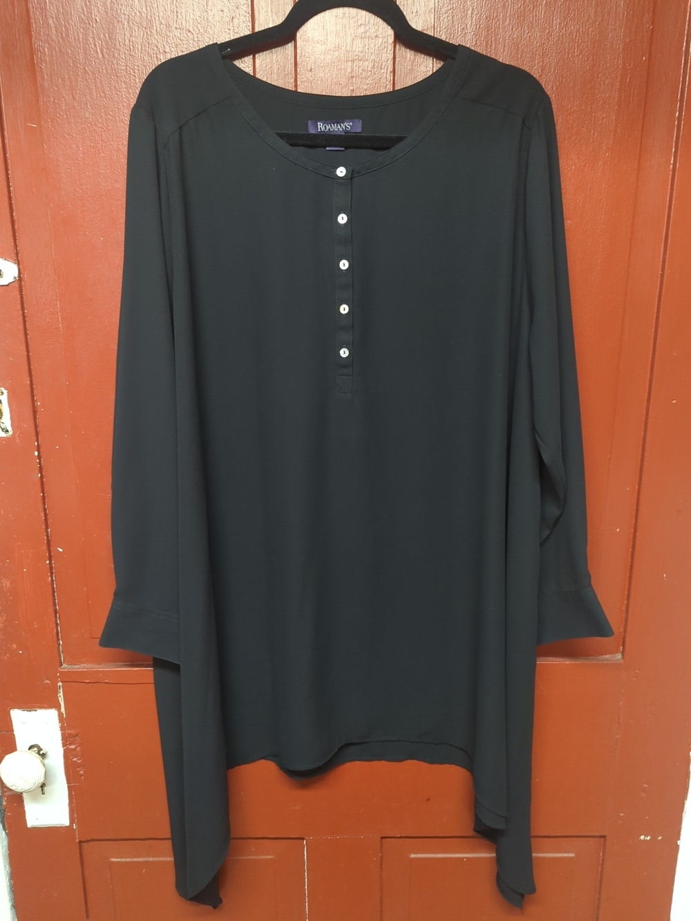 Roaman's Black Long-Sleeve Sheer Tunic Top